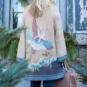 Embroidered Floral Bird Flowy Cardigan